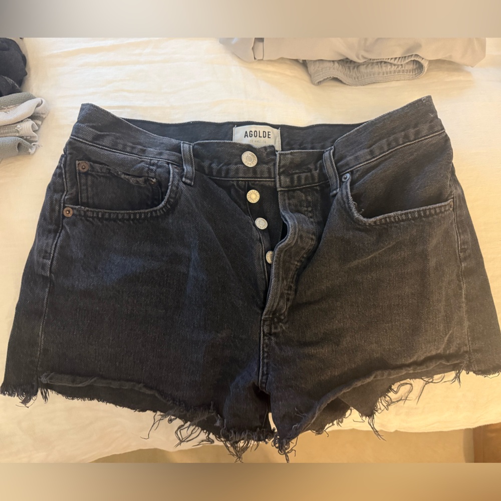 Agolde Parker Distressed Denim Shorts in Dark Gray